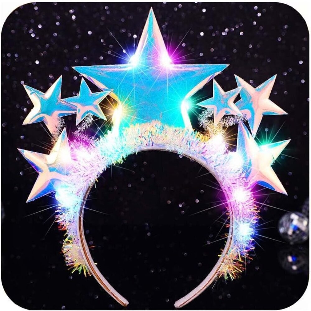 Light Up Star Headband for Women Girls LED Glitter Holiday Night Events